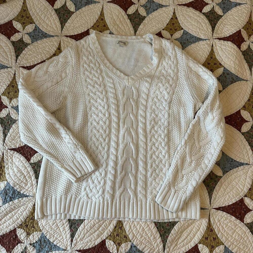 St. John's Bay white cable knit fisherman coastal chunky knit sweater Size XL